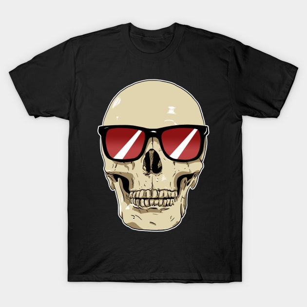 Skull Wearing Sunglasses Red Lenses T-Shirt by Black Snow Comics